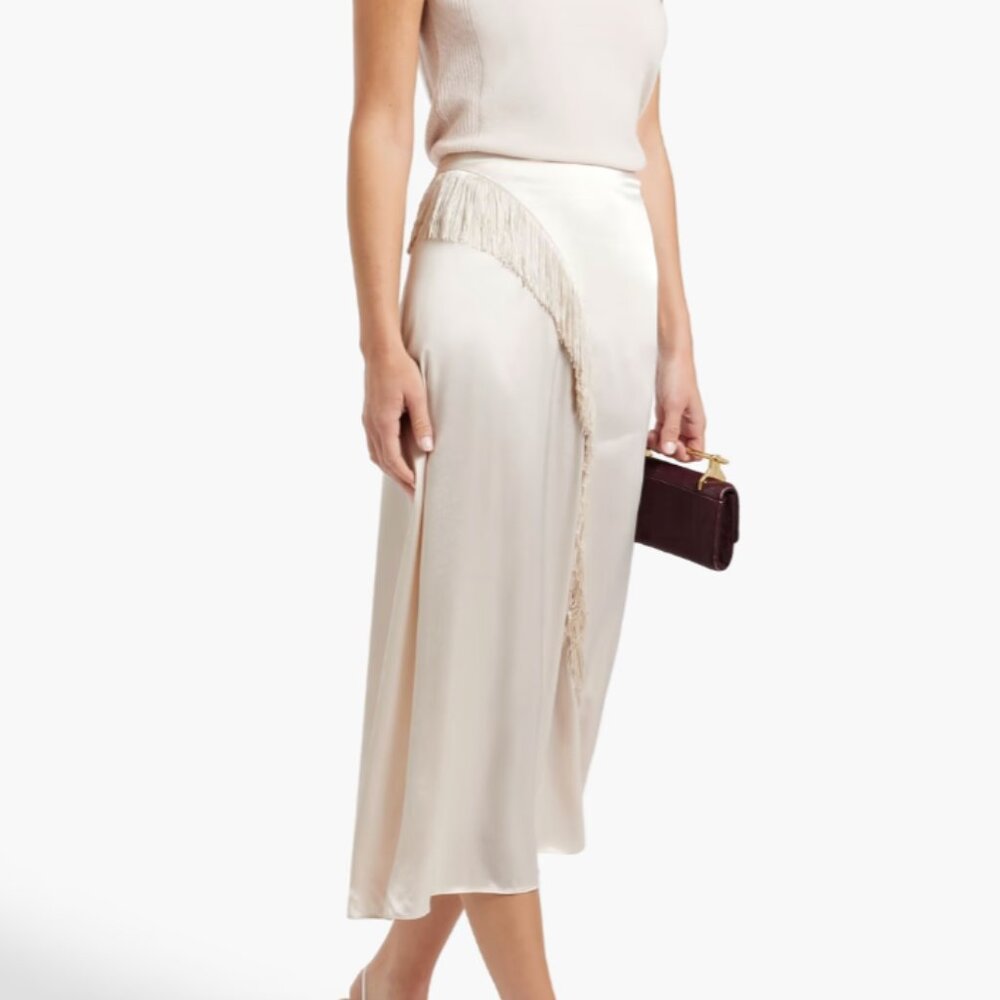 Vince Asymmetric Fringe Midi Skirt NEW